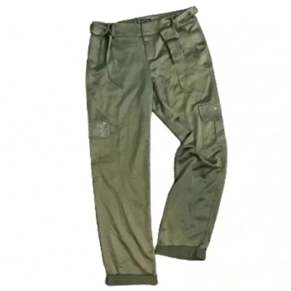 INC INTERNATIONAL CONCEPT Y2K CARGO PANTS FOREST GREEN SEQUIN POCKETS CUFFED - Picture 12 of 12